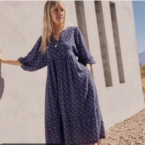 Marine Layer Lola Blue Floral Midi Dress - Picture 2 of 7